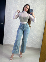 TOP BLANCO CON PERLAS Y PIEDRITAS