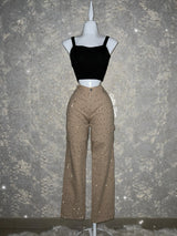 PANTALÓN CAQUI TELA TOTALMENTE DE PEDRERÍA FINA