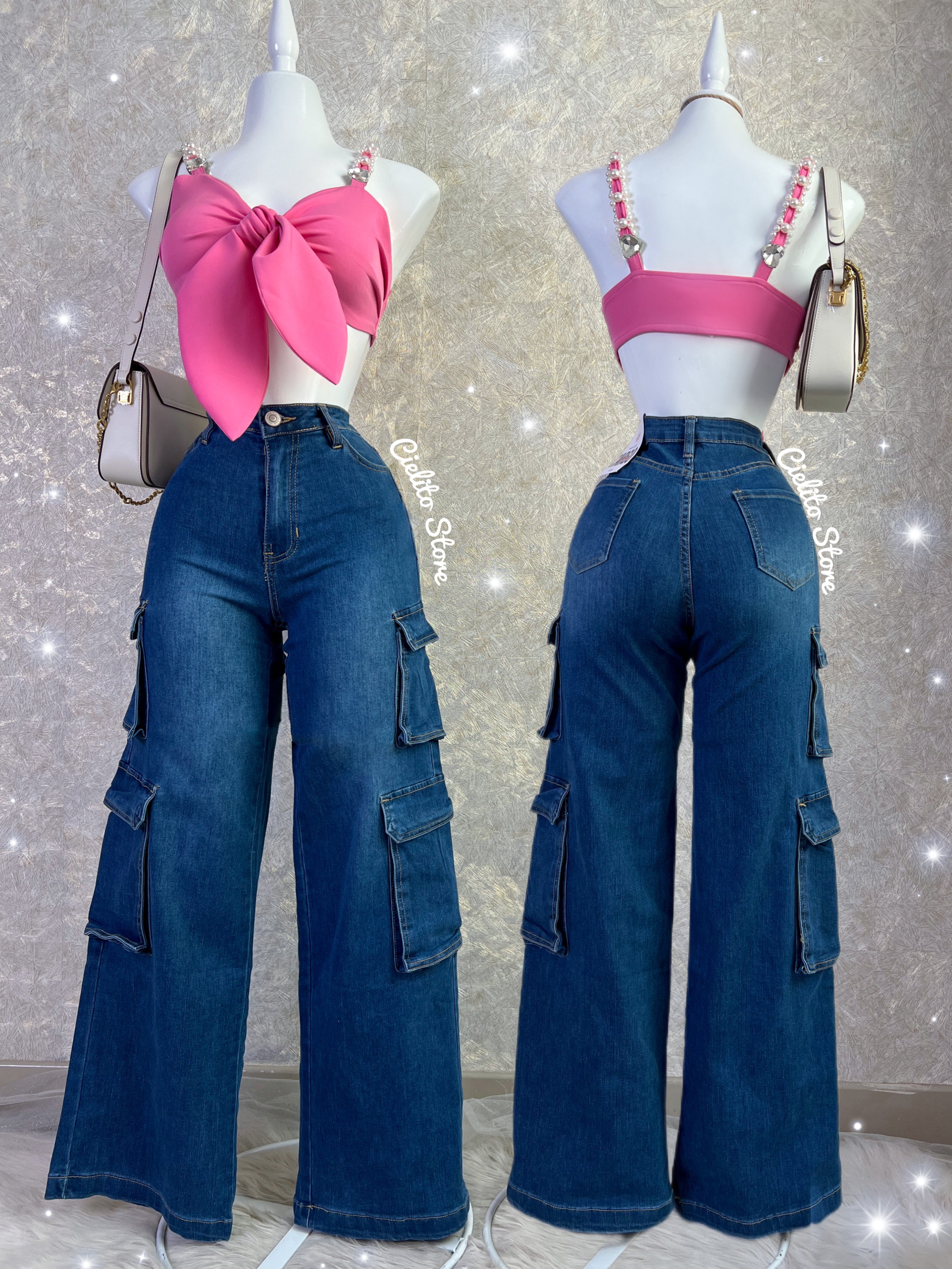 PANTALÓN CARGO MEZCLILLA TIRO ALTO