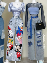 PANTALÓN DENIM PERLAS AZULES Y CINTURÓN