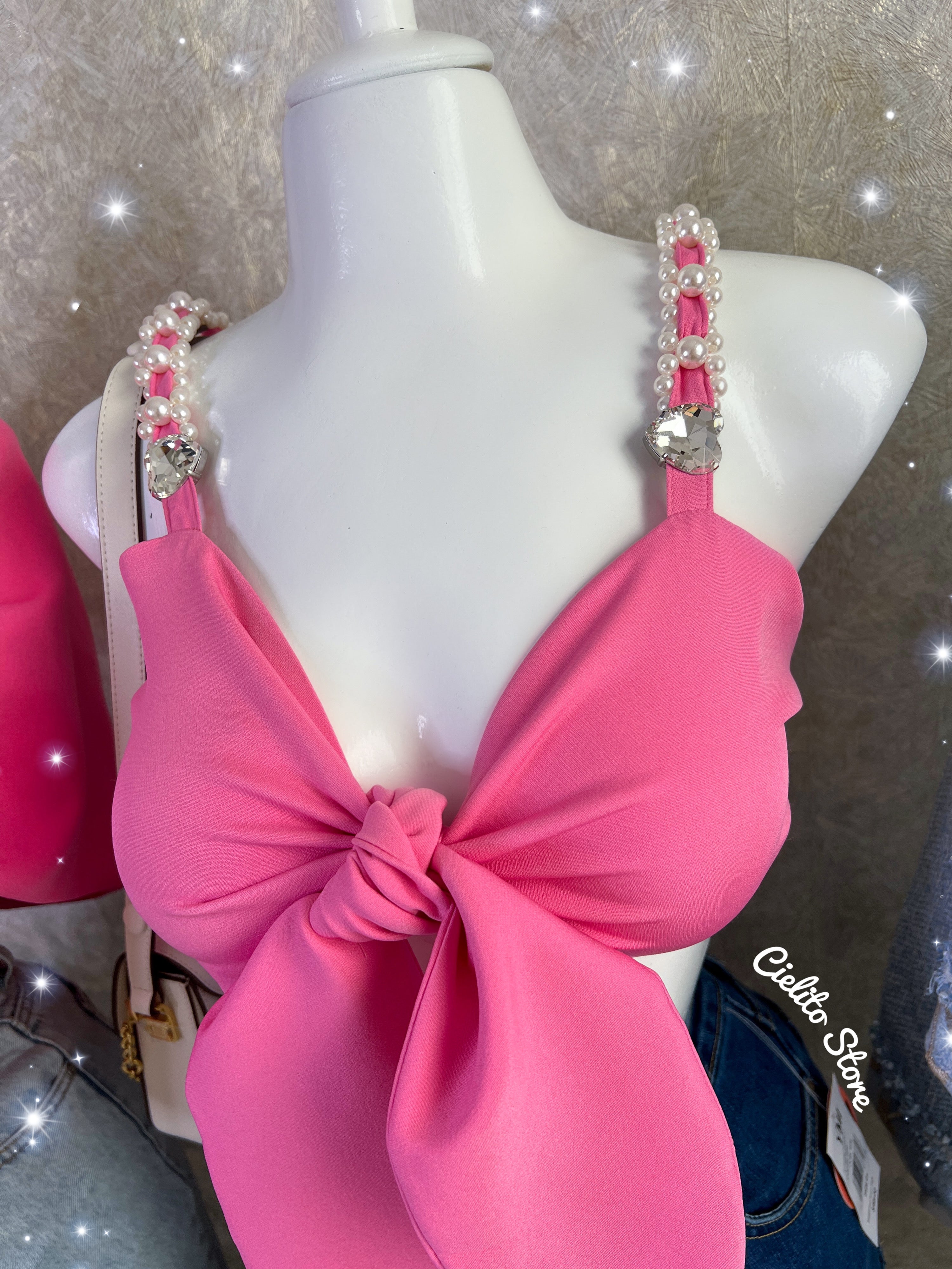 TOP ROSA CON PERLA Y PEDRERÍA