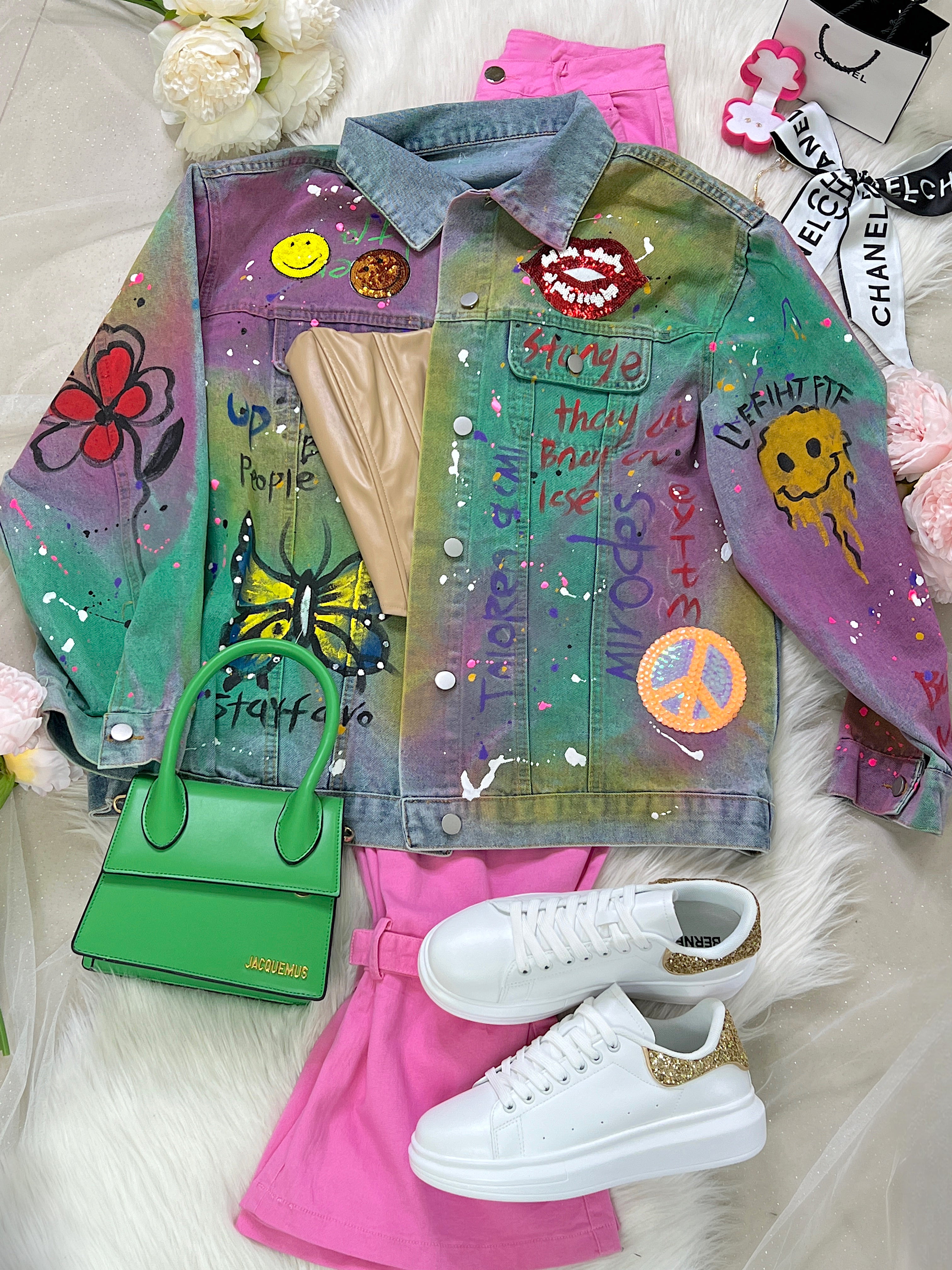 CHAQUETA DE MEZCLILLA PINTADA MARIPOSA