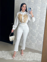 CAMISA BLANCA CON DETALLE DORADO