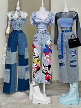 PANTALÓN DENIM PERLAS AZULES Y CINTURÓN