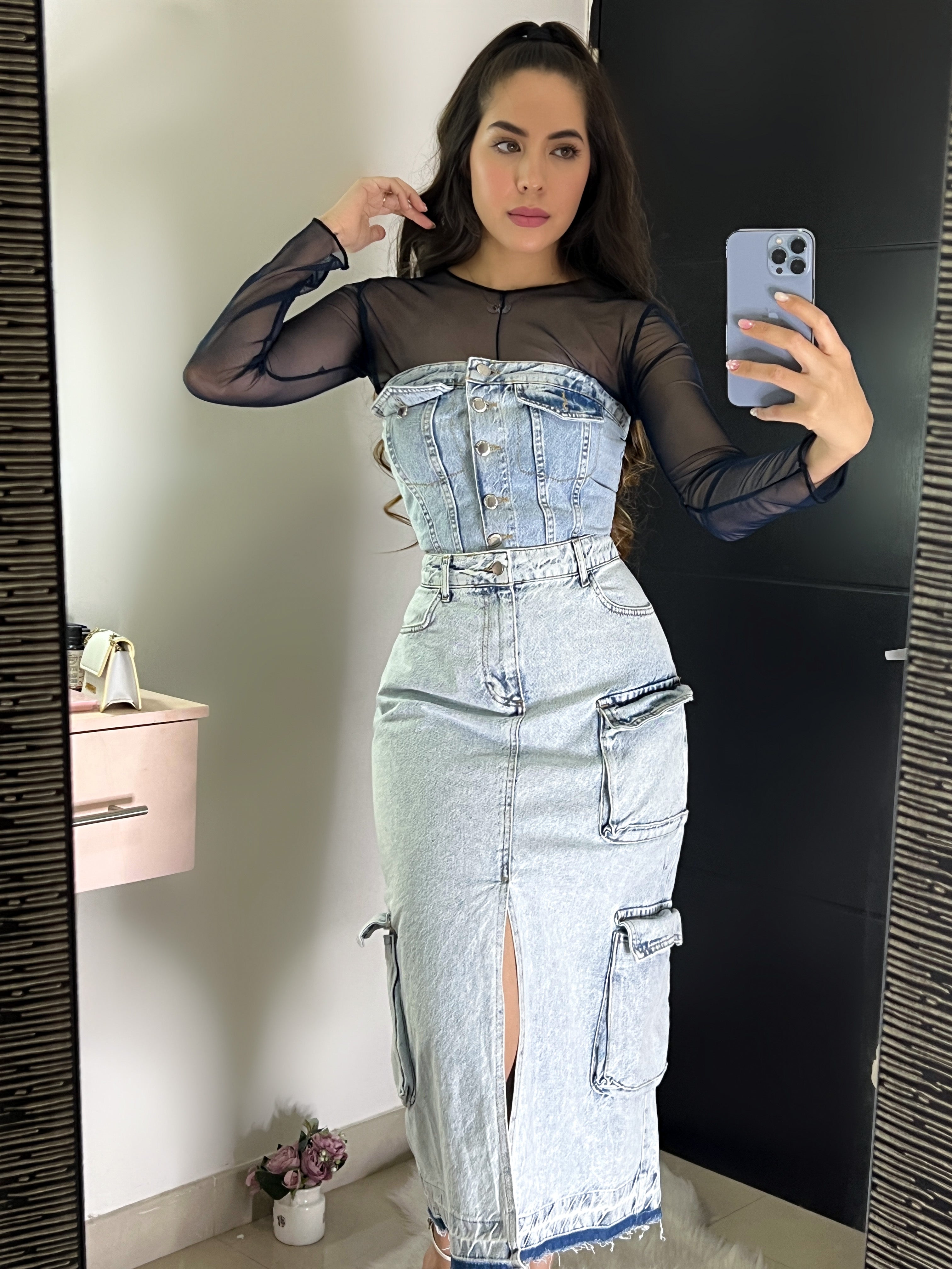 FALDA DENIM CON BOLSAS