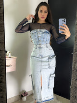 FALDA DENIM CON BOLSAS