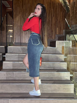 BLUSA ROJA MANGA LARGA CON PEDRERÍA