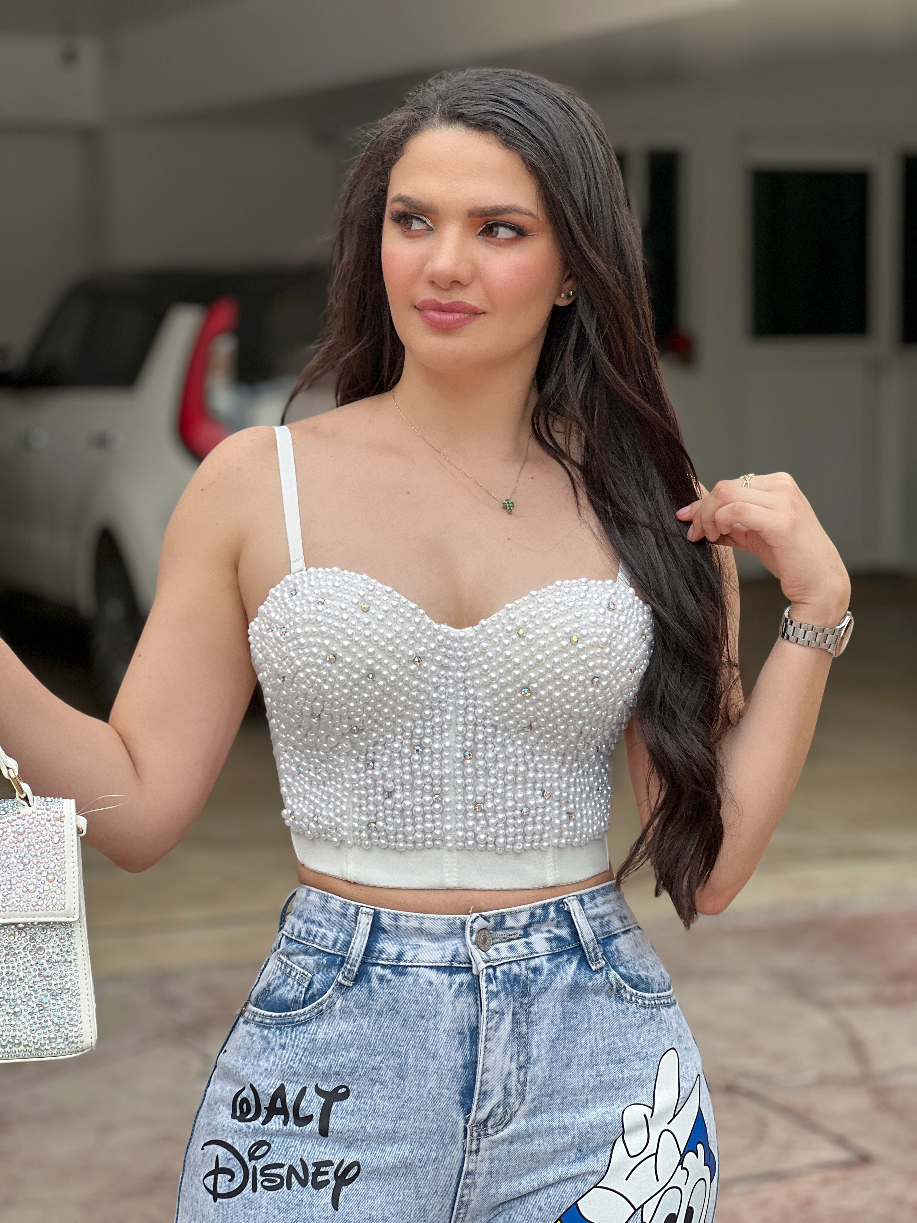 TOP BLANCO PERLAS Y PIEDRITAS