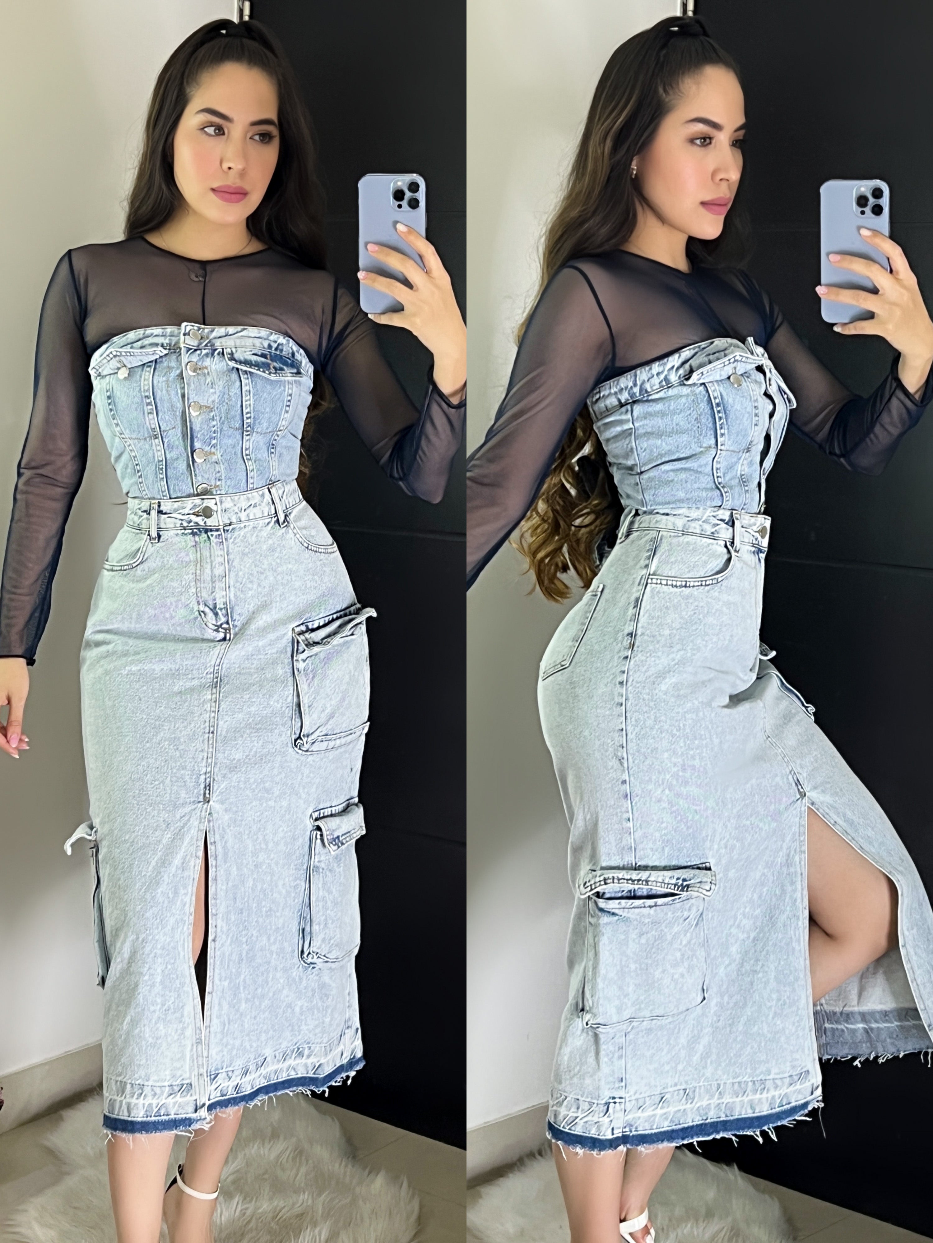 FALDA DENIM CON BOLSAS