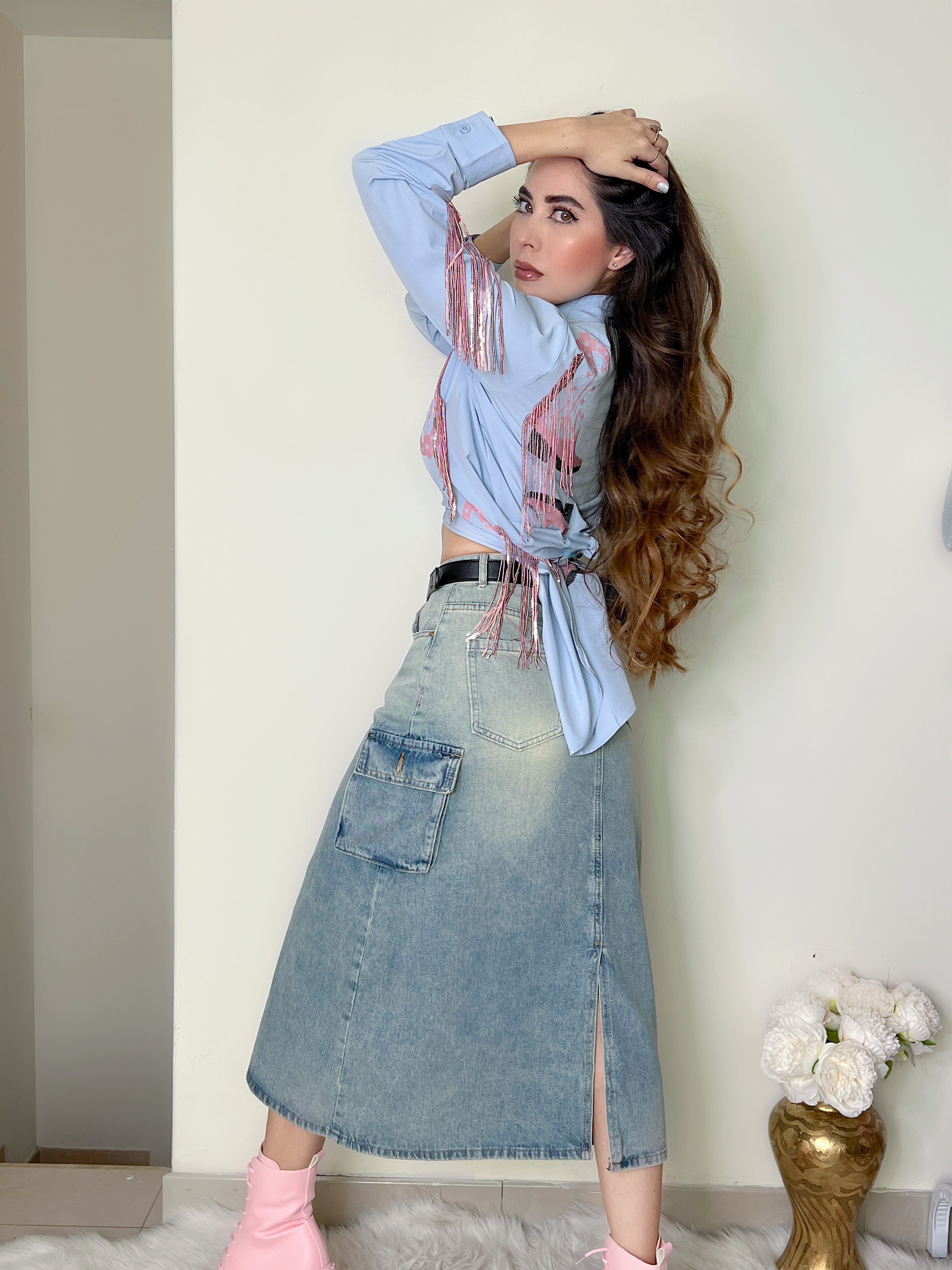 FALDA DENIM CARGO DEGRADADA
