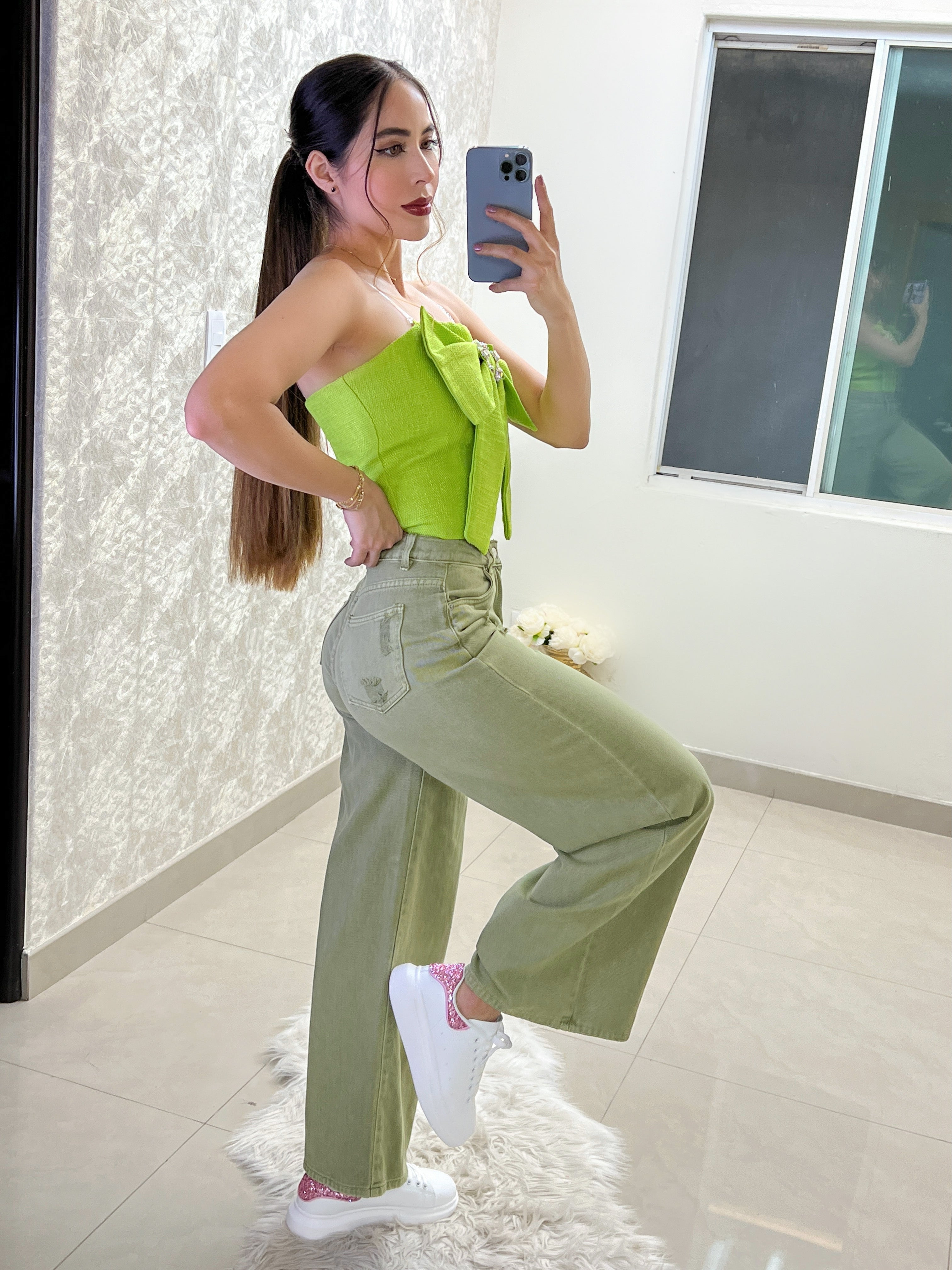 Blusa de moñito verde