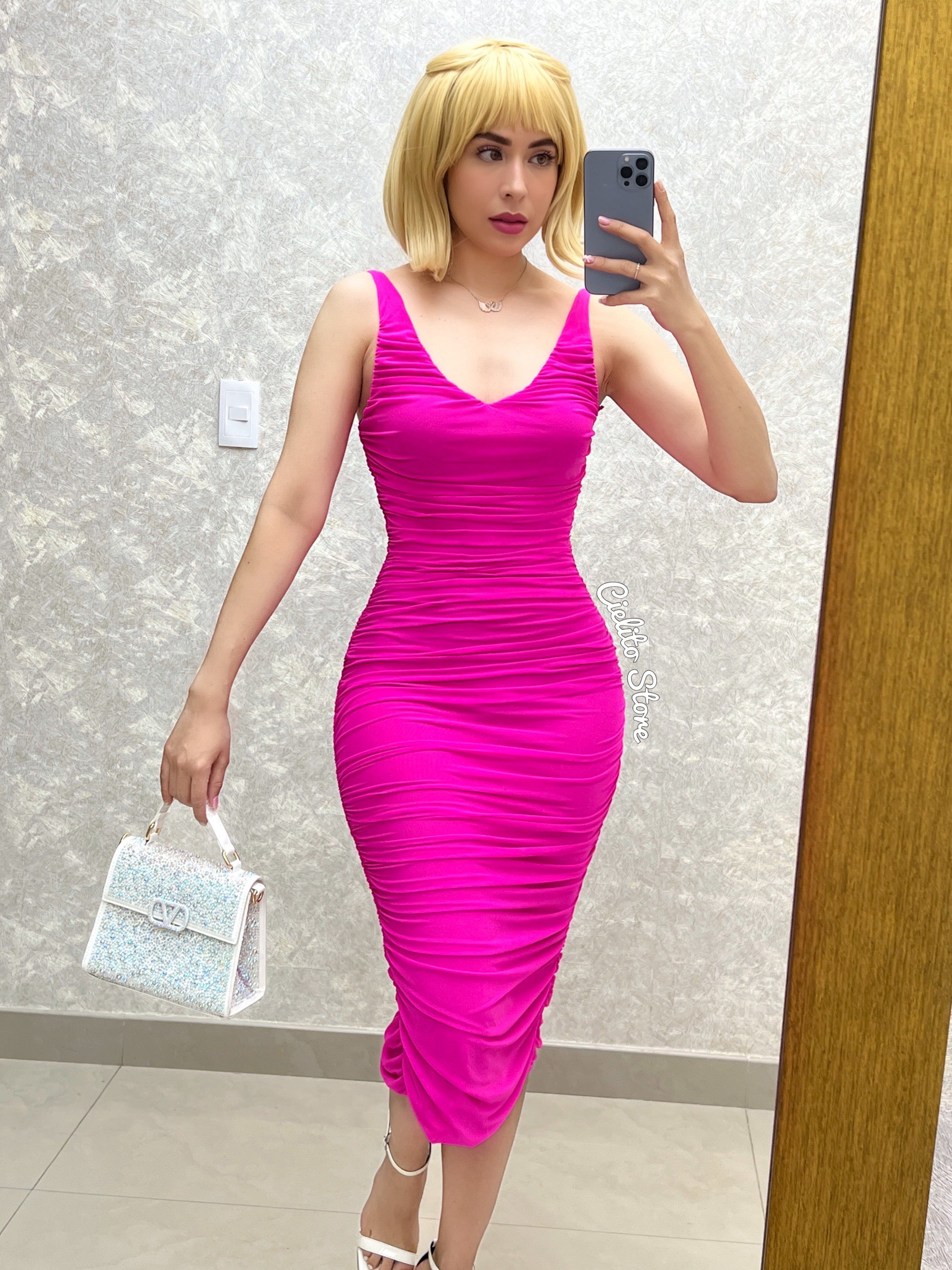 VESTIDO ROSA DRAPEADO