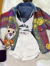 CHAQUETA DE MEZCLILLA PINTADA CON OSITO