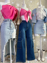 PANTALÓN CARGO MEZCLILLA TIRO ALTO