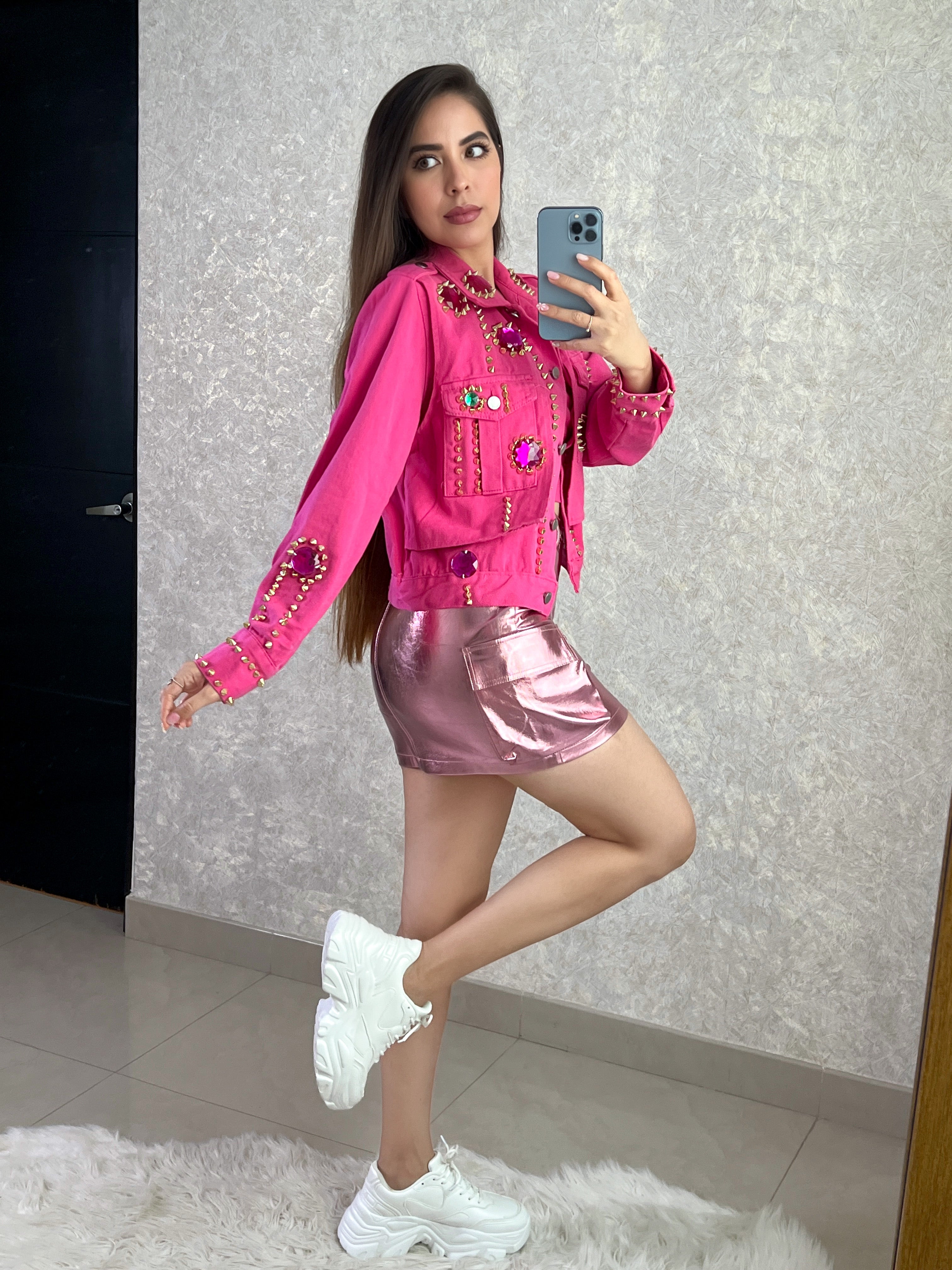 CHAQUETA ROSA MEZCLILLA