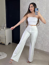 Pantalón blanco de pedrería Wide Leg