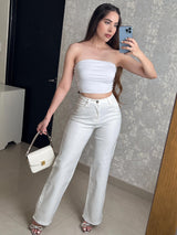 Pantalón blanco de pedrería Wide Leg
