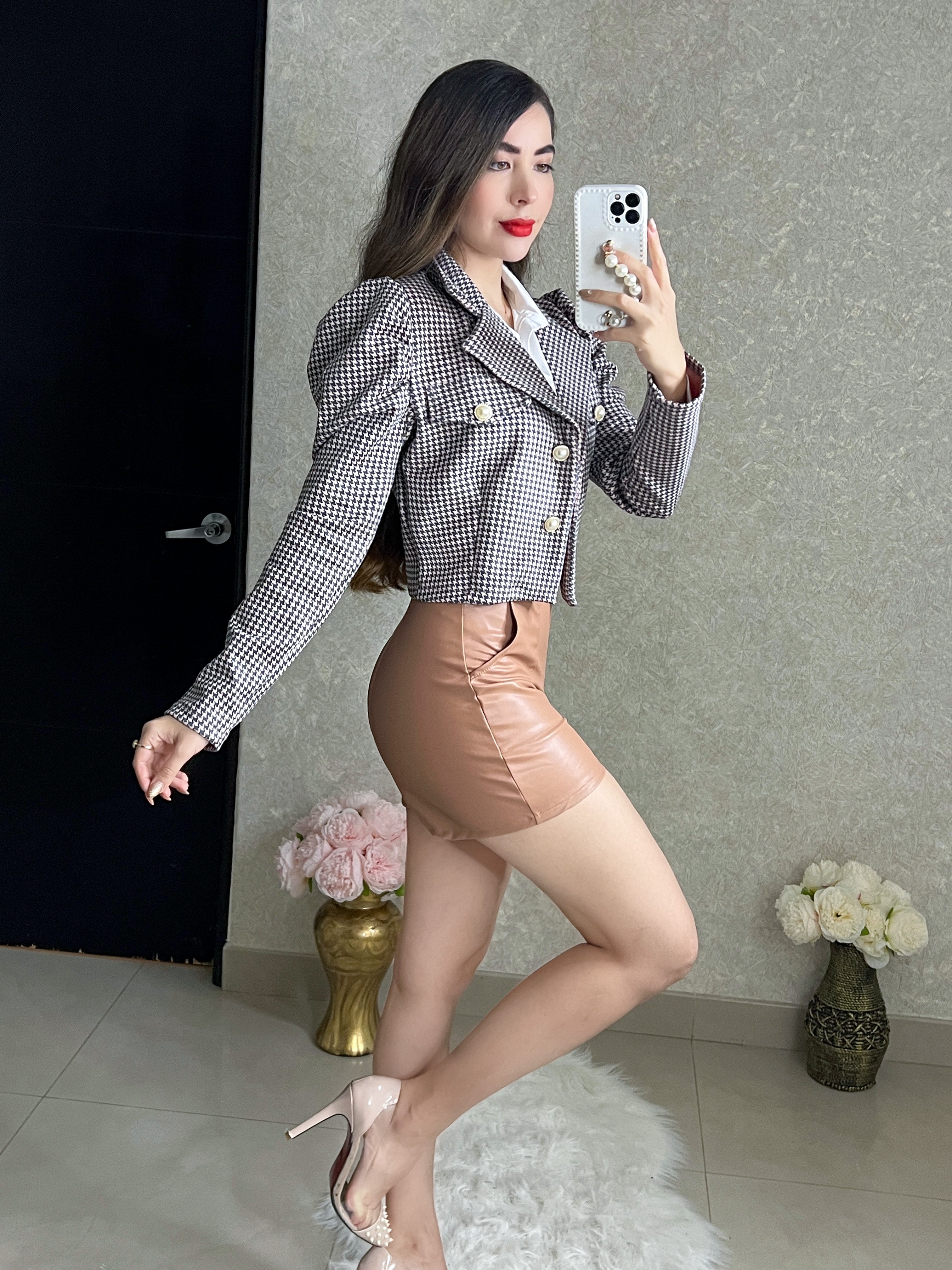 BLAZER ROSA CON CAFÉ