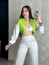 CHAQUETA VERDE SATINADA