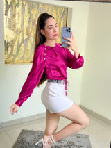 Blusa satinada con perlitas