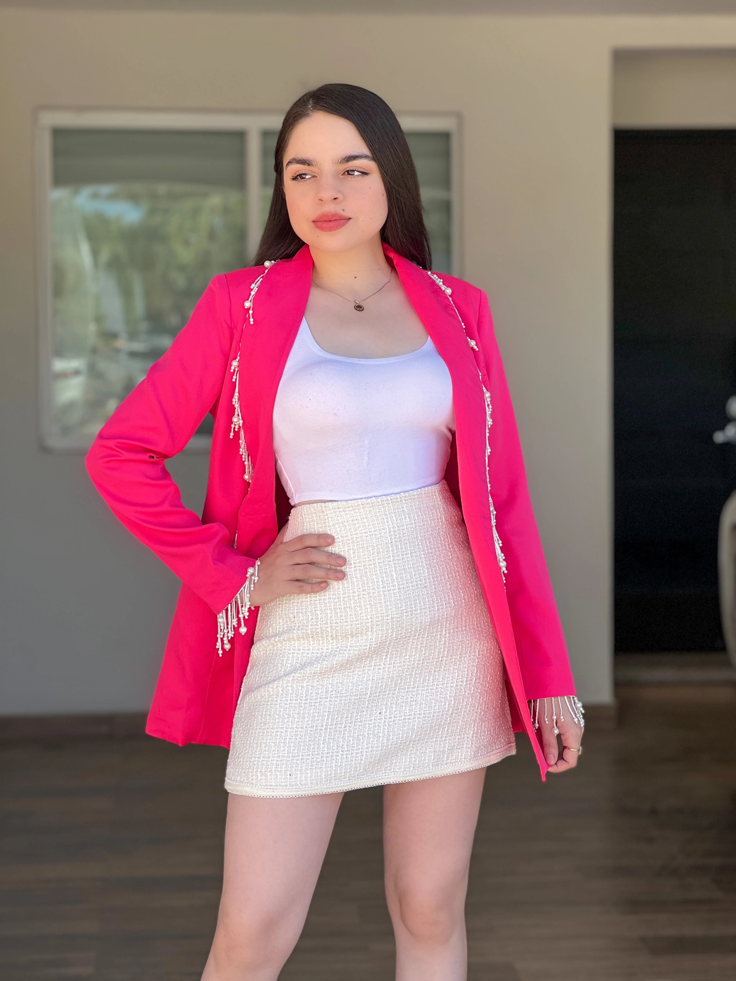 BLAZER ROSA CON PERLAS