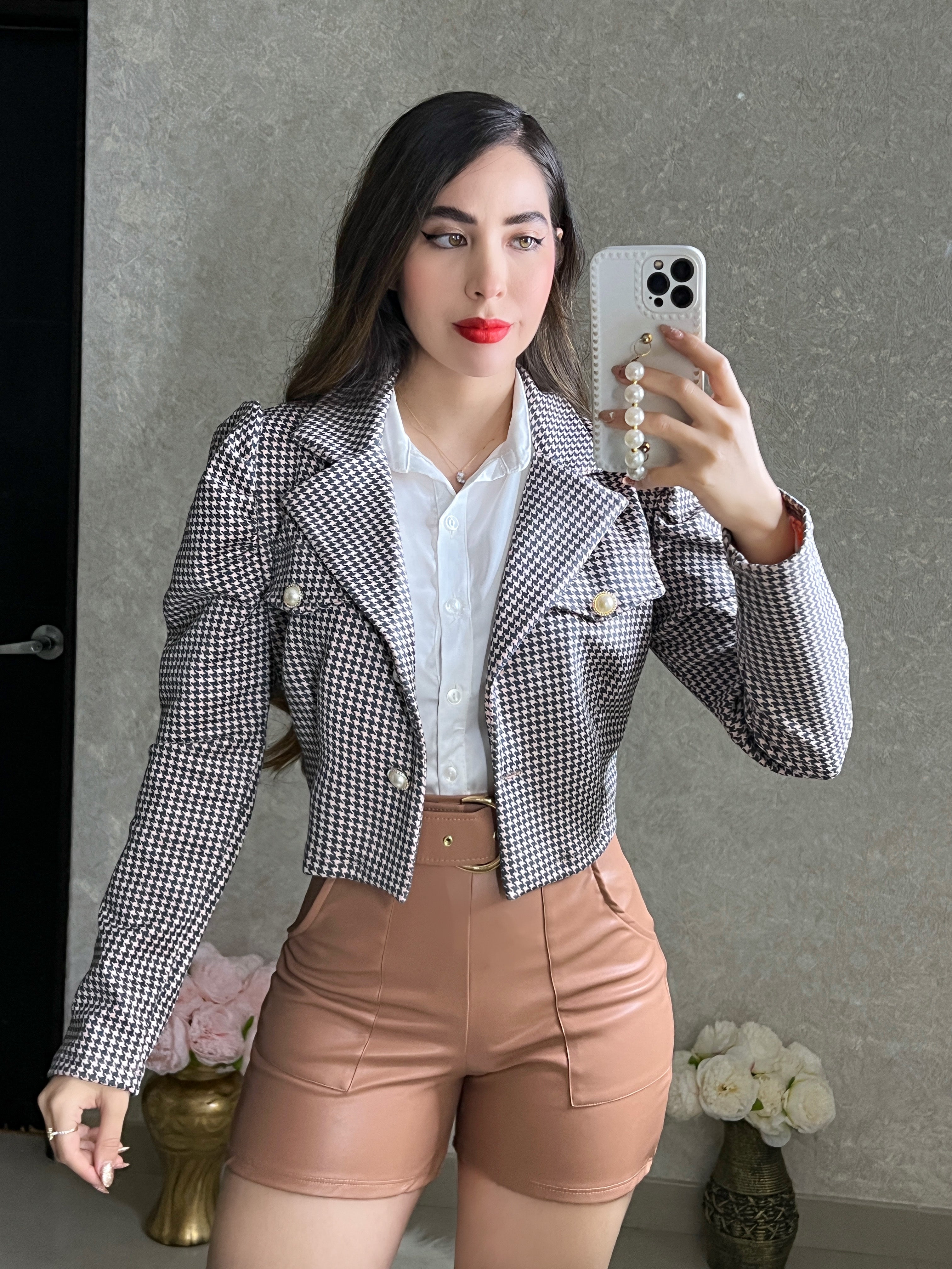 BLAZER ROSA CON CAFÉ