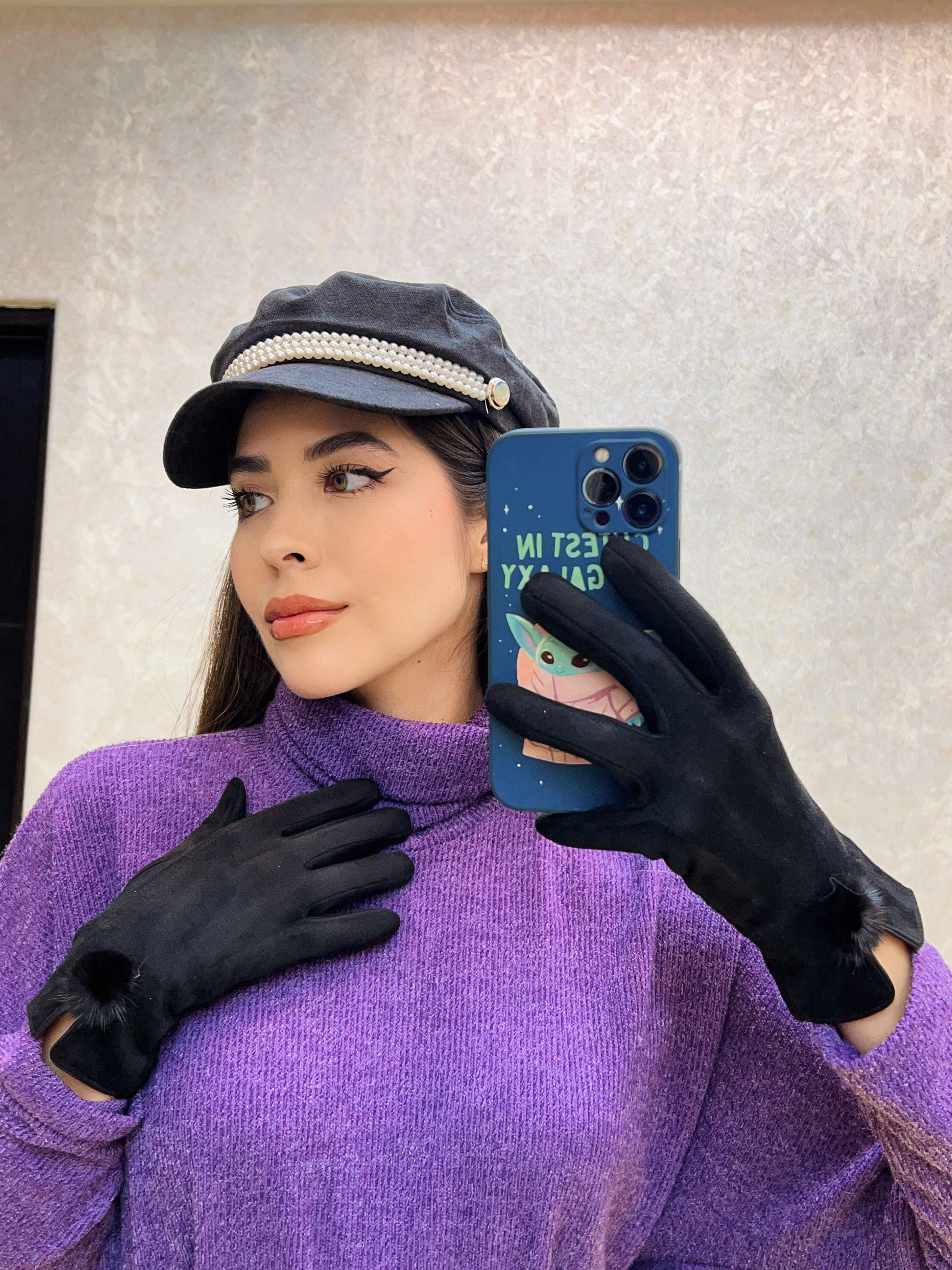 Boina negra  con Perlas