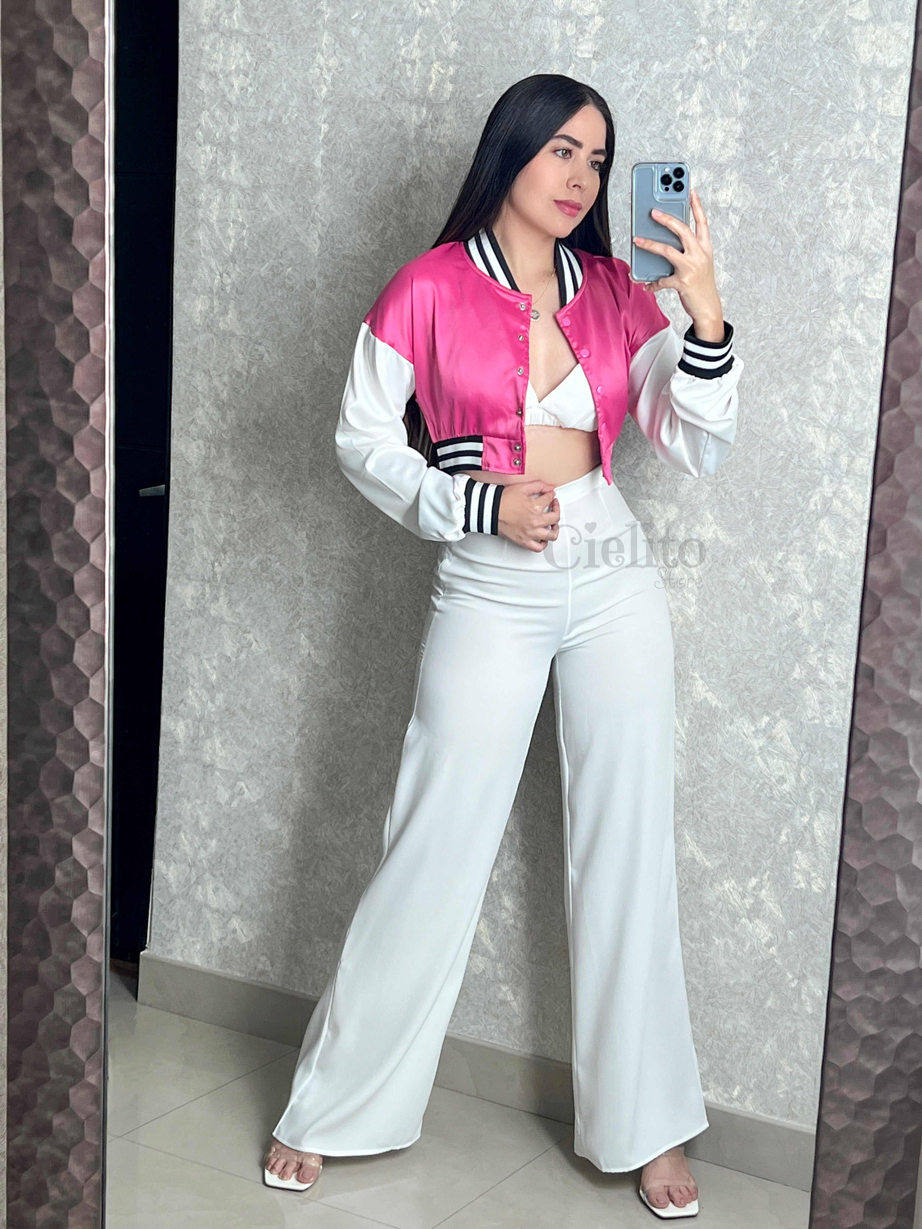 CHAQUETA ROSA SATINADA