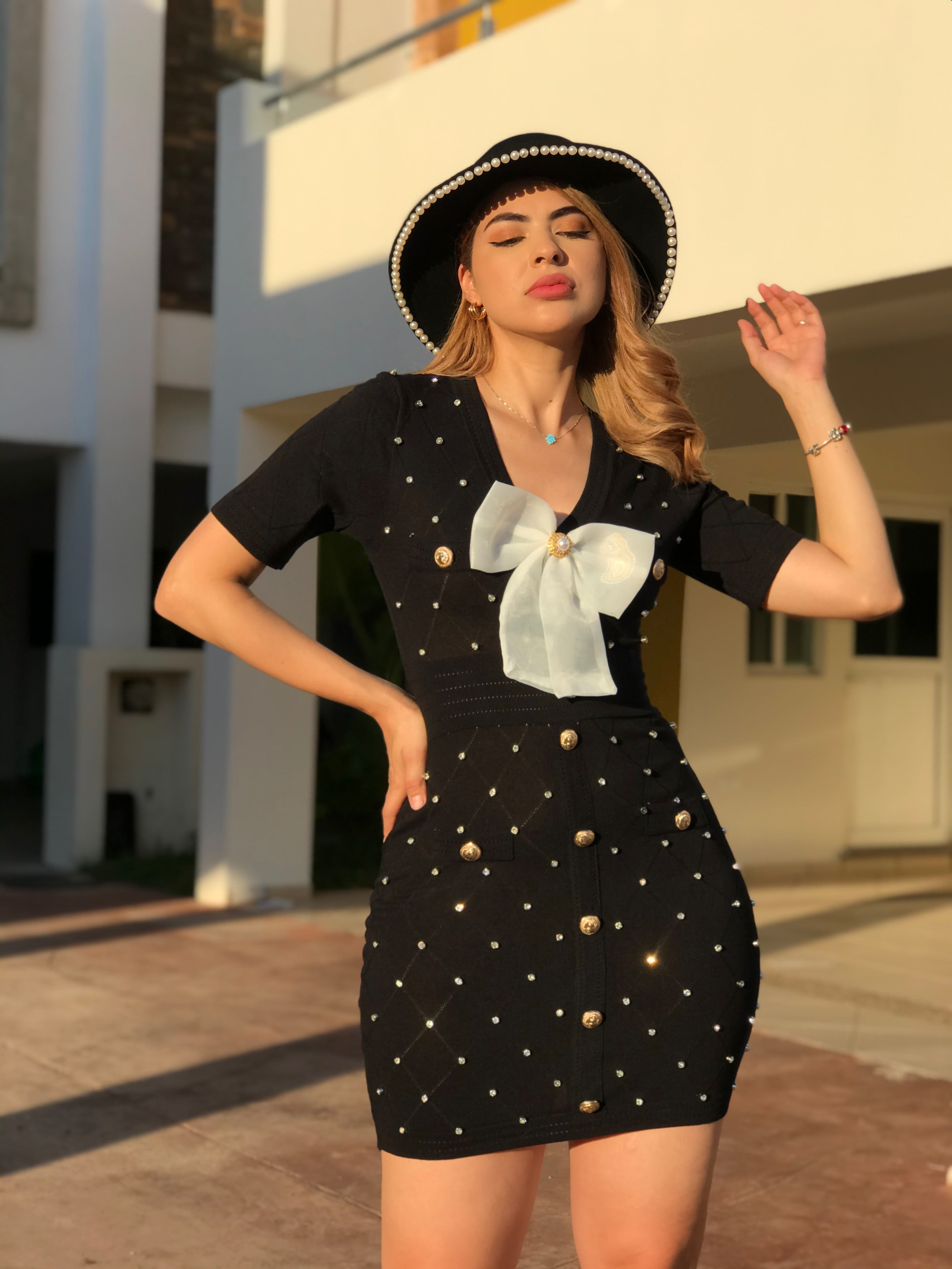 Sombrero negro con Perlas