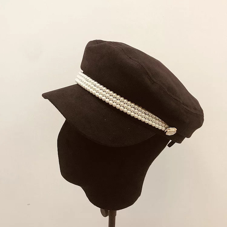 Boina negra  con Perlas