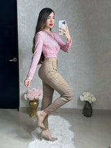 BLUSA ROSA MANGA LARGA CON LENTEJUELAS