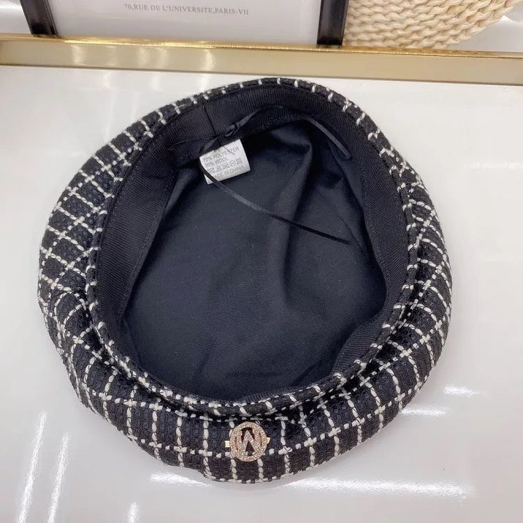 Boina clásica negra tweed
