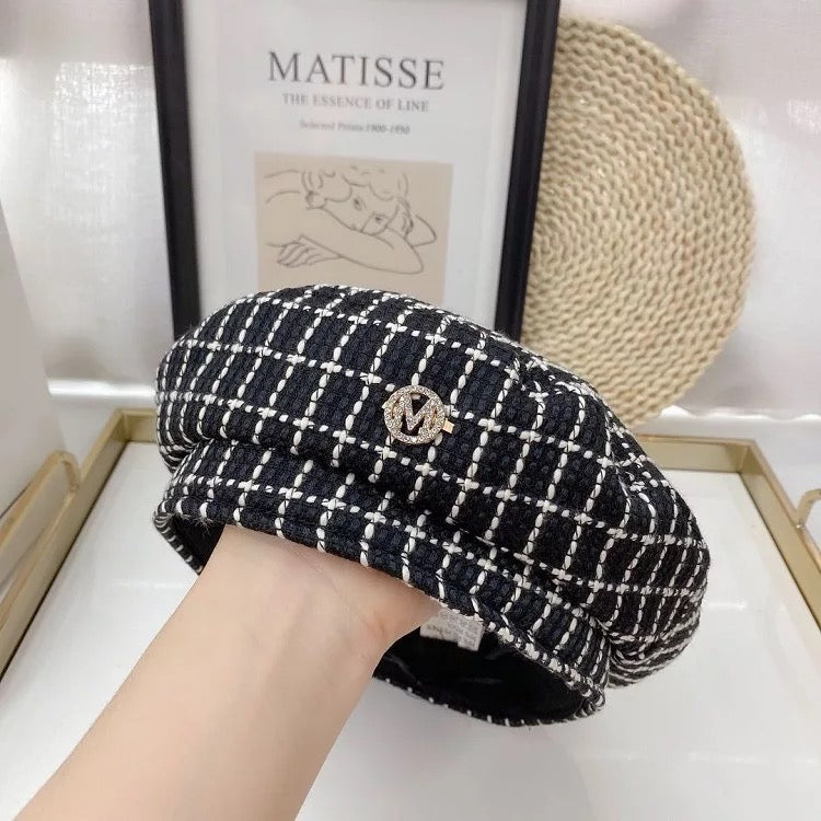 Boina clásica negra tweed