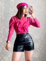 Boina rosa con perlas