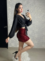 FALDA CORTA LENTEJUELA TINTA