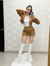 SHORT CAFÉ CON PIEDRAS