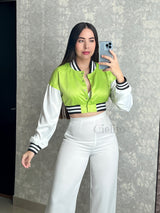 CHAQUETA VERDE SATINADA