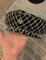 Boina clásica negra tweed con Perlas