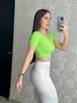 BLUSA VERDE CON PEDRERÍA