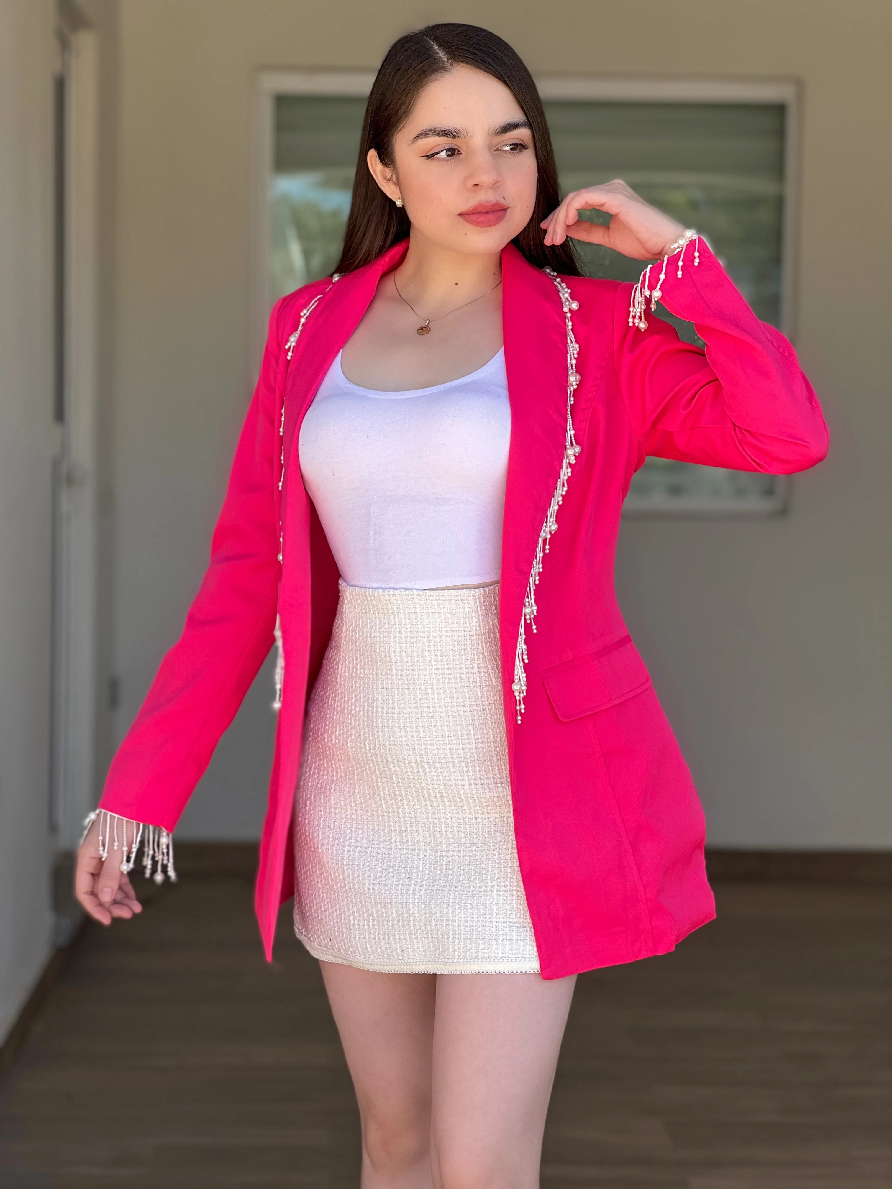 BLAZER ROSA CON PERLAS