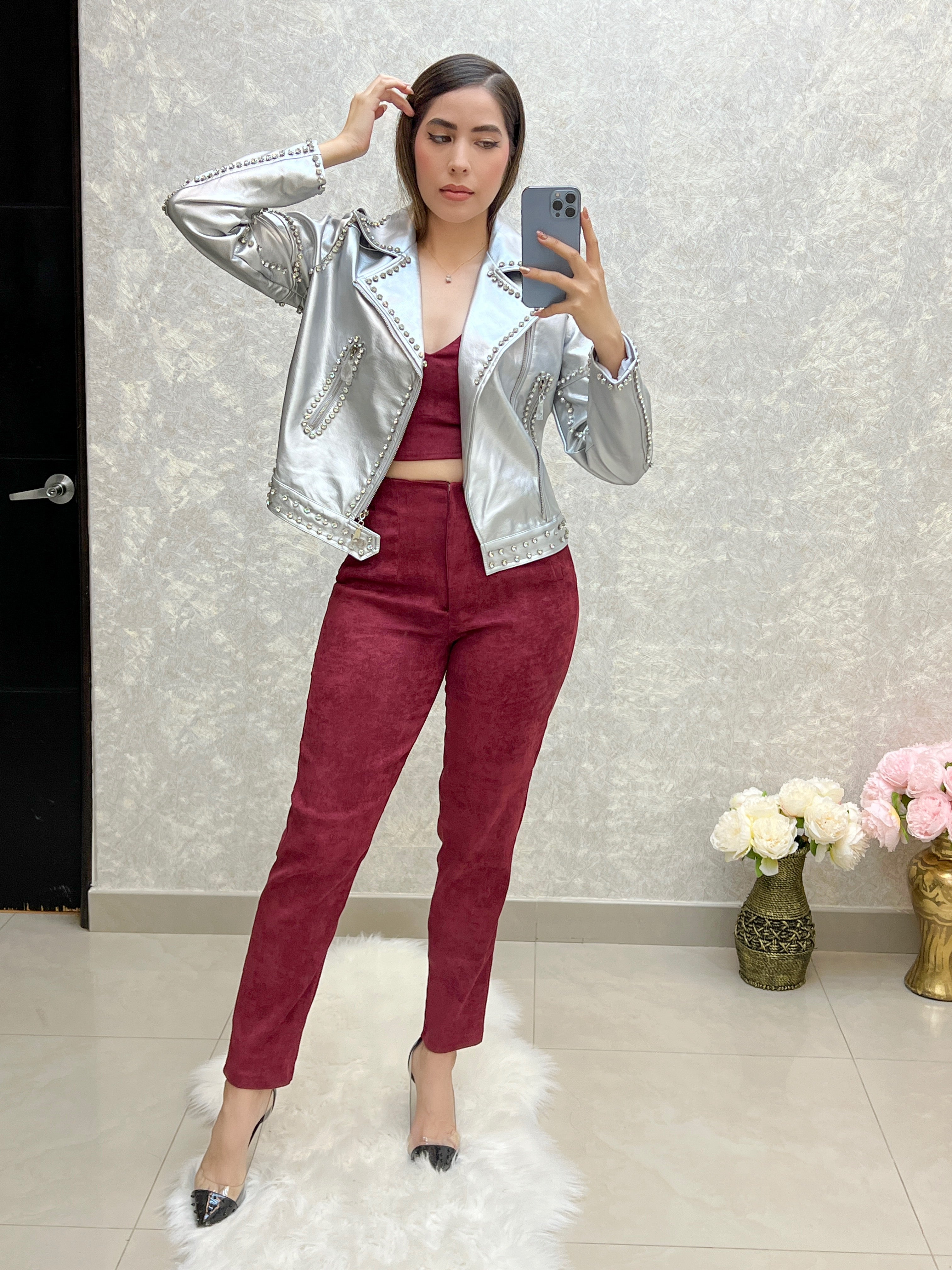 CHAQUETA PLATA CON PEDRERÍA