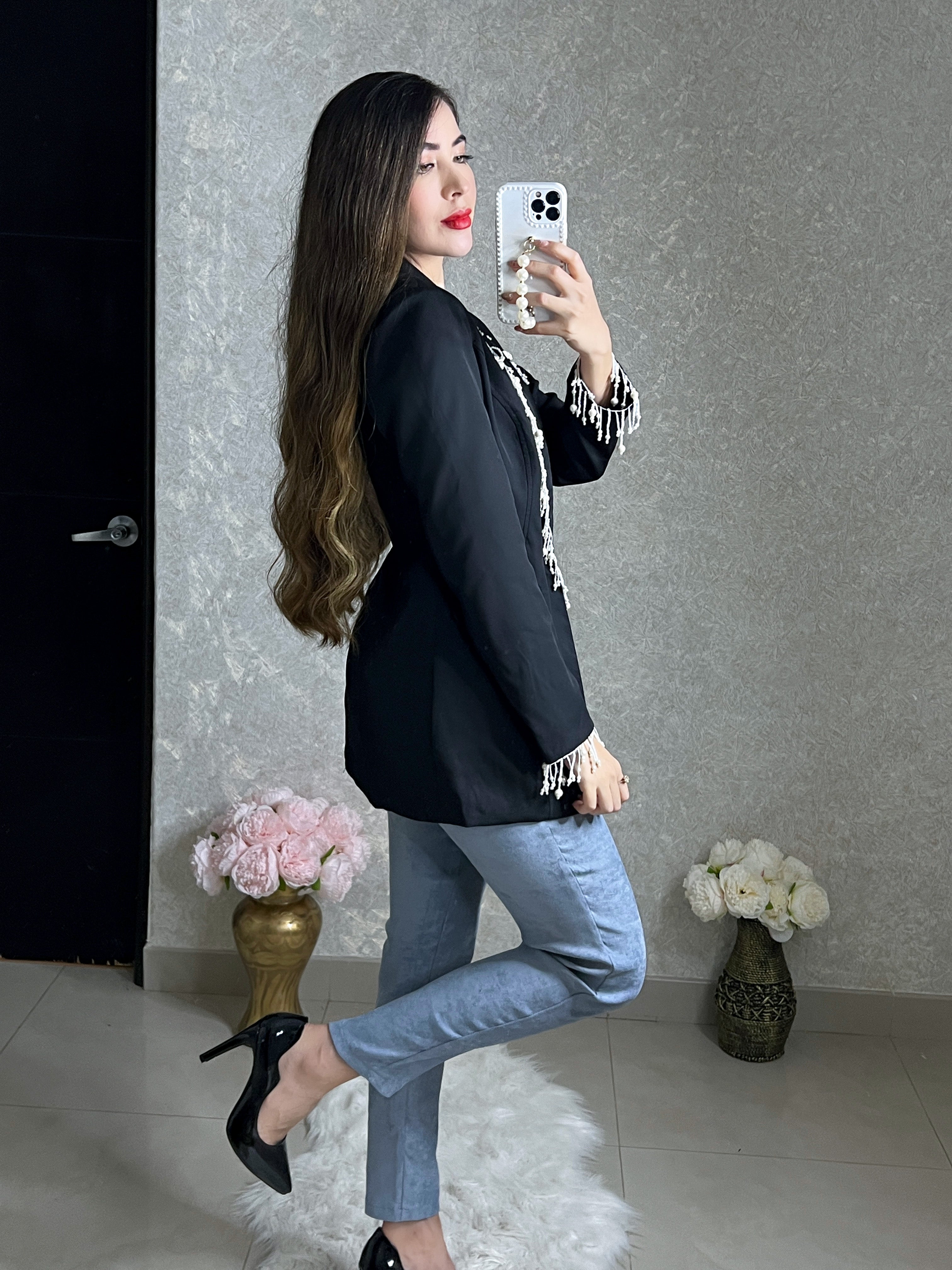 BLAZER NEGRO CON PERLAS