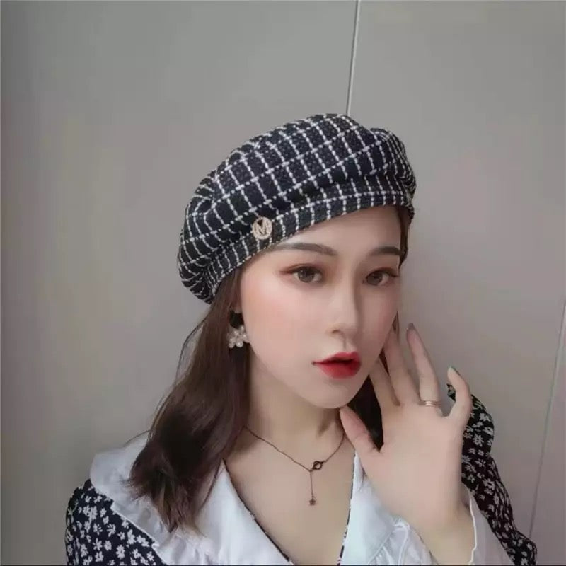 Boina clásica negra tweed con Perlas