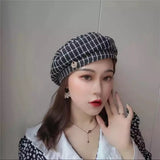 Boina clásica negra tweed con Perlas