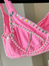 Bralette rosa de perlas