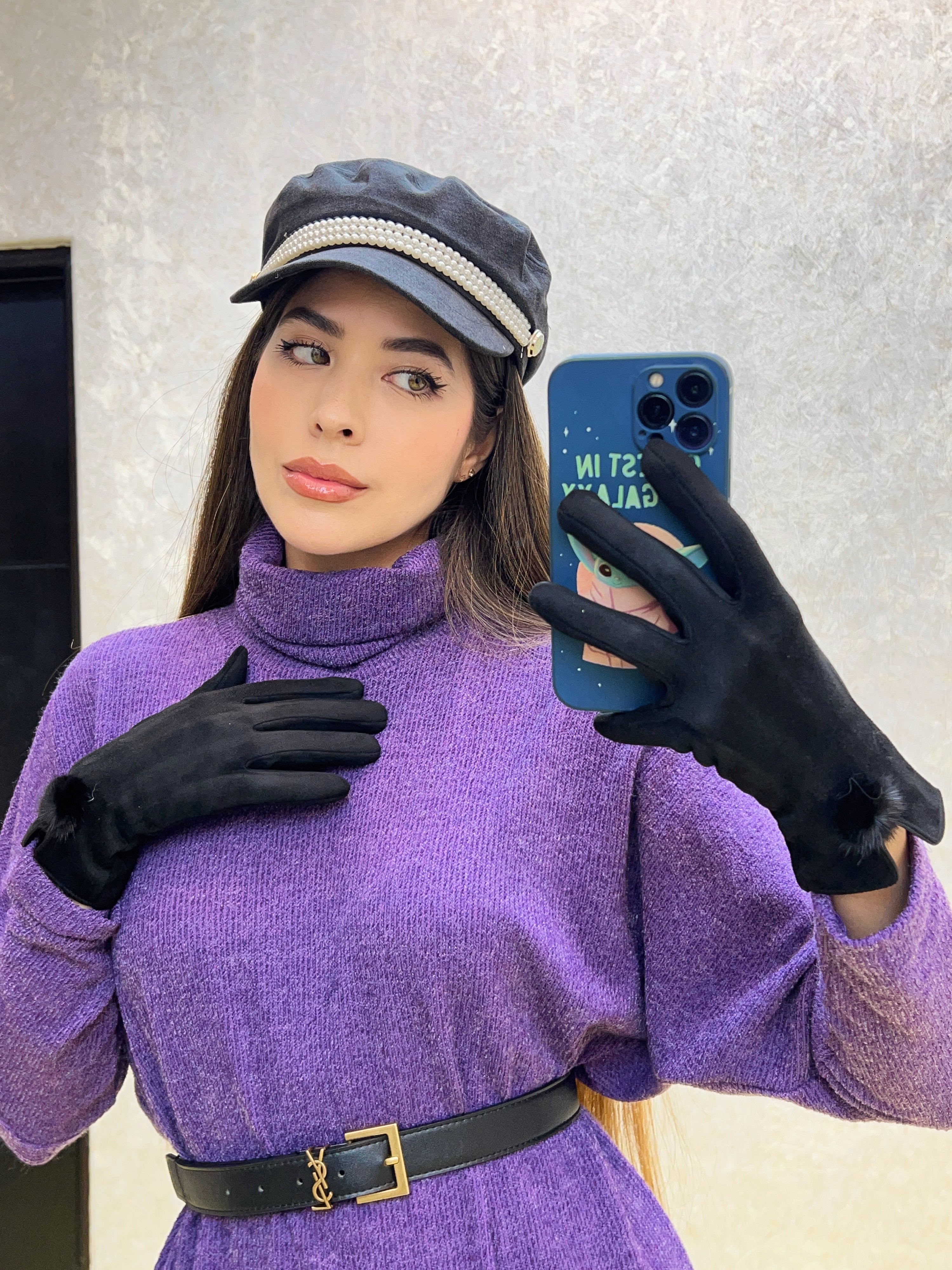 Boina negra  con Perlas