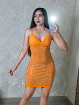 VESTIDO NARANJA CON PEDRERÍA