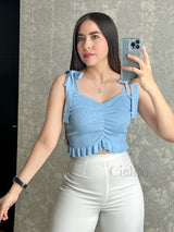 BLUSA AZUL CON LISTONES