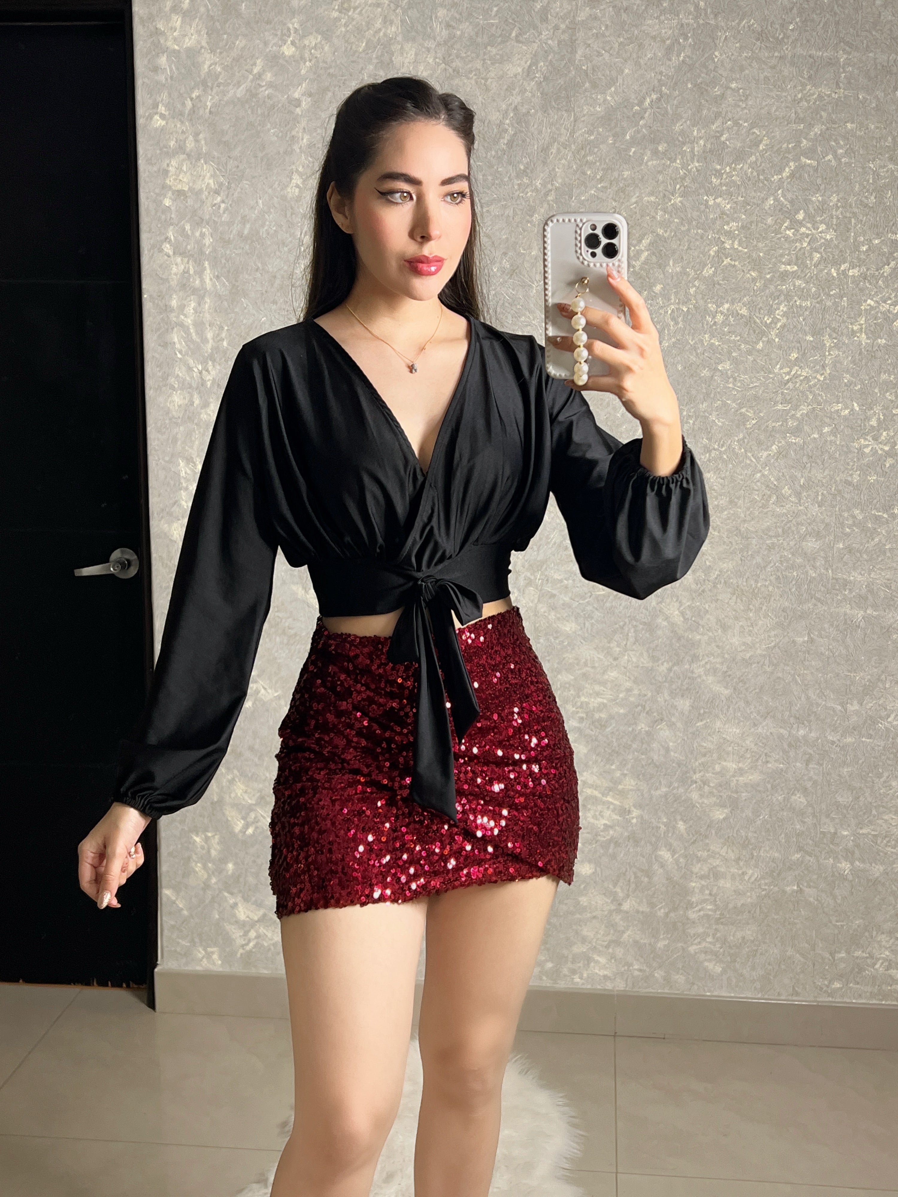 FALDA CORTA LENTEJUELA TINTA