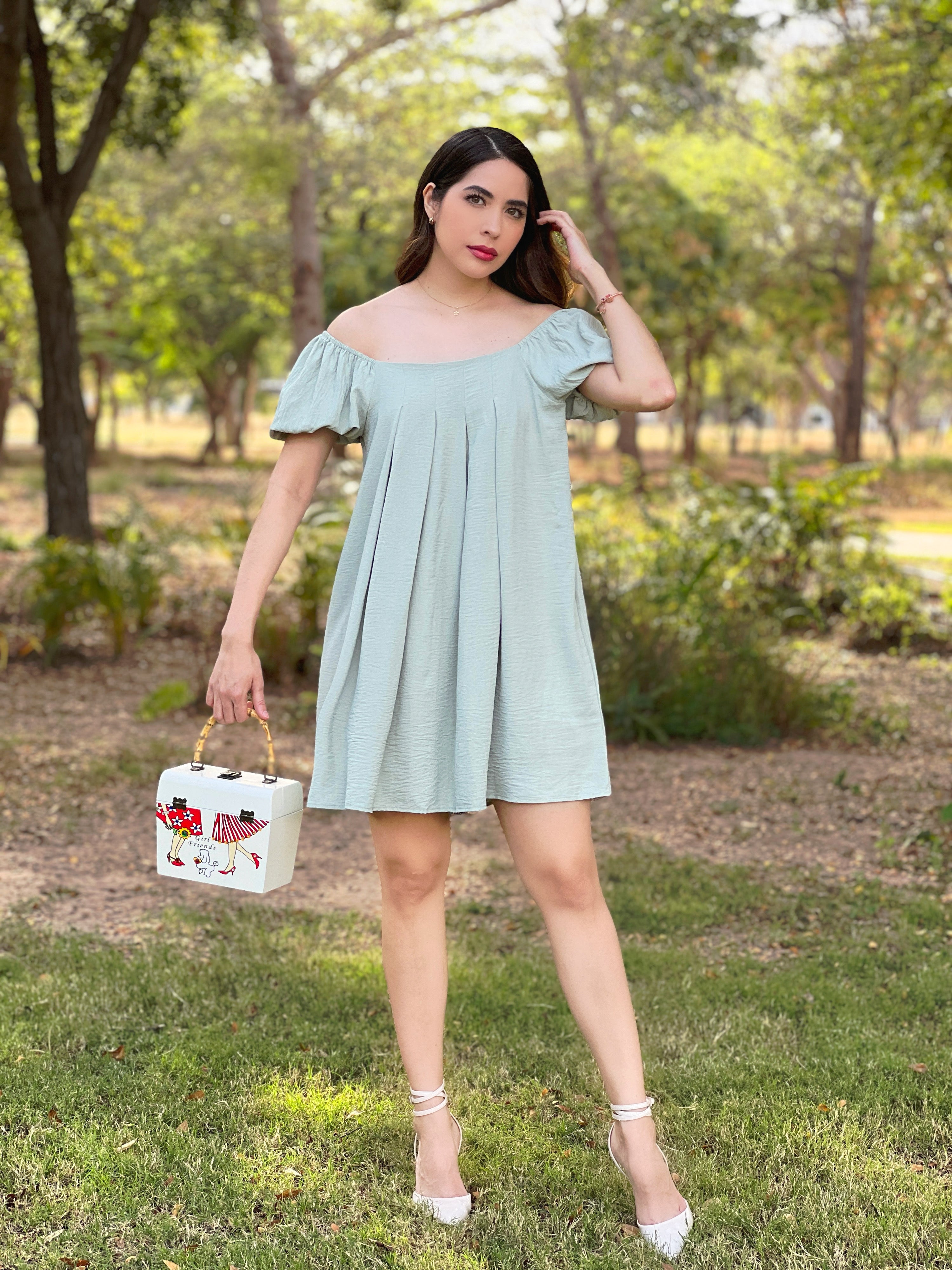 VESTIDO SUELTECITO OLIVO CON PINZAS